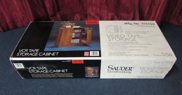 NEW IN BOX SAUDER VIDEO TAPE STORAGE CABINET