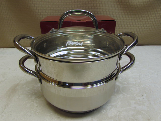 New - PARINI 3.5 QT STAINLESS DUTCH OVEN/STEAMER/TEMPERED GLASS LID Auction