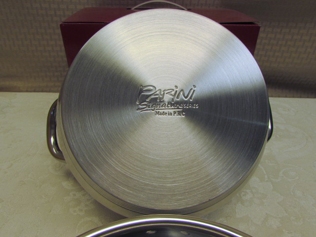 New - PARINI 3.5 QT STAINLESS DUTCH OVEN/STEAMER/TEMPERED GLASS LID Auction