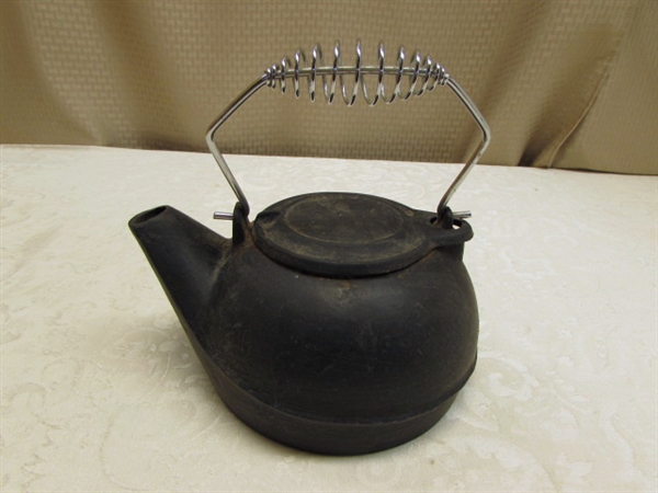 CAST IRON KETTLE & ASH BUCKET WITH SHOVEL