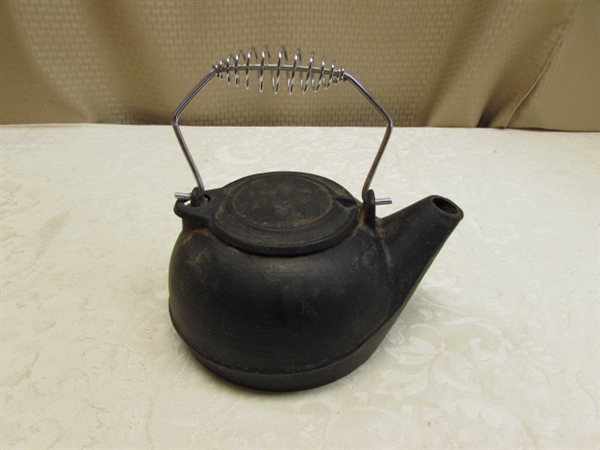 CAST IRON KETTLE & ASH BUCKET WITH SHOVEL