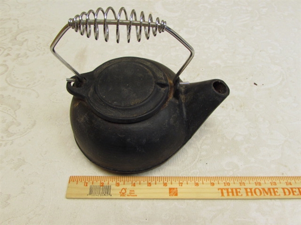 CAST IRON KETTLE & ASH BUCKET WITH SHOVEL