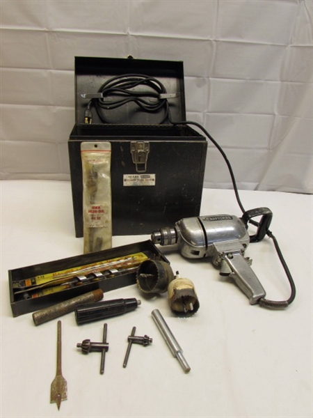 CRAFTSMAN 1/2 INDUSTRIAL REVERSIBLE DRILL/CASE/BITS & MORE