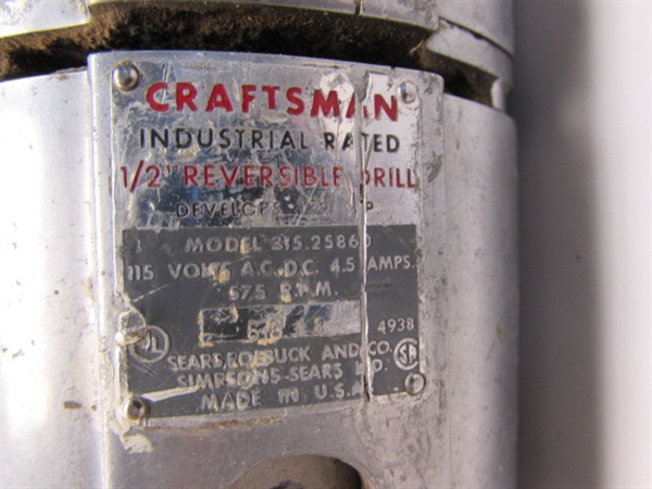 CRAFTSMAN 1/2 INDUSTRIAL REVERSIBLE DRILL/CASE/BITS & MORE