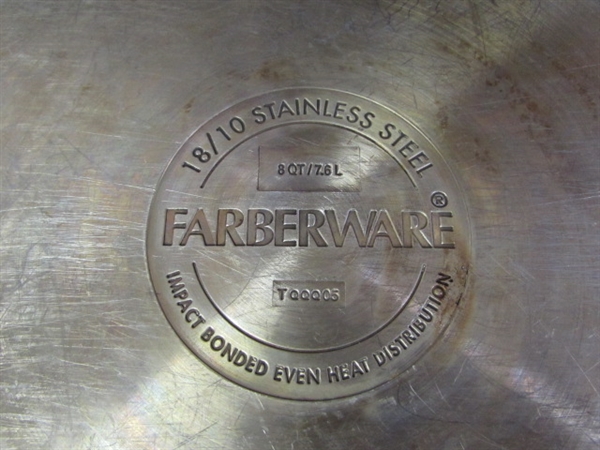 FARBERWARE STAINLESS STEEL 8 QUART STOCK POT WITH LID.