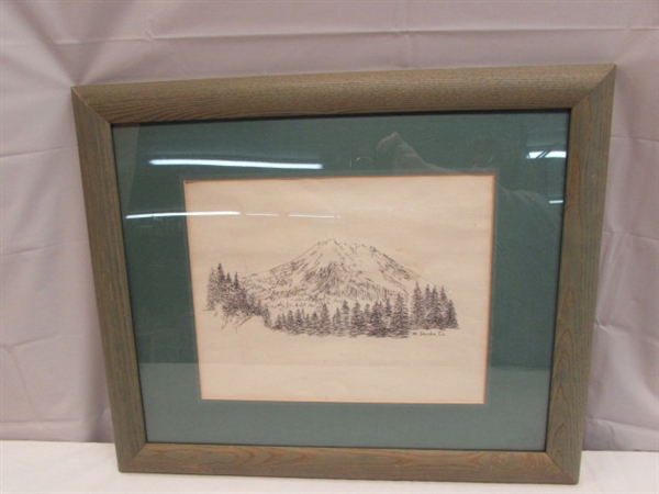 FRAMED & MATTED DRAWING OF MOUNT SHASTA