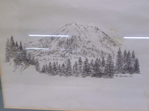 FRAMED & MATTED DRAWING OF MOUNT SHASTA