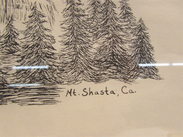 FRAMED & MATTED DRAWING OF MOUNT SHASTA