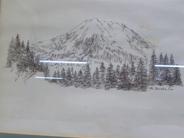 FRAMED & MATTED DRAWING OF MOUNT SHASTA