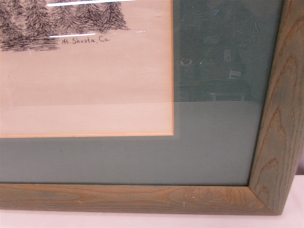 FRAMED & MATTED DRAWING OF MOUNT SHASTA