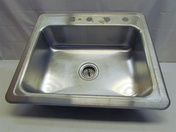 STAINLESS STEEL DROP-IN SINGLE SINK w/DRAIN STOPPER