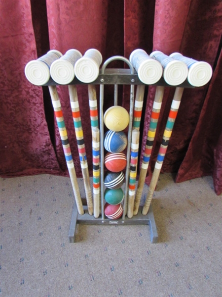 VINTAGE FORSTER CROQUET SET WITH STAND