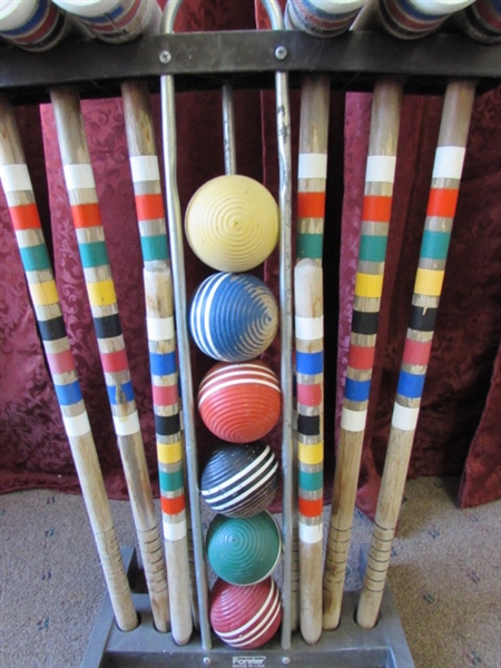 VINTAGE FORSTER CROQUET SET WITH STAND