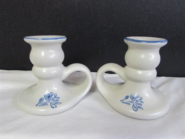 PFALTZGRAFF YORKTOWNE STONEWARE CANDLEHOLDER & HANDLED CANDLESTICK HOLDERS