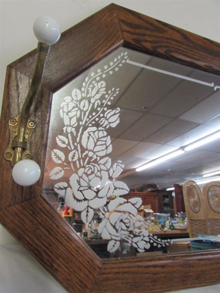 ETCHED MIRROR WITH ATTACHED COAT RACKS