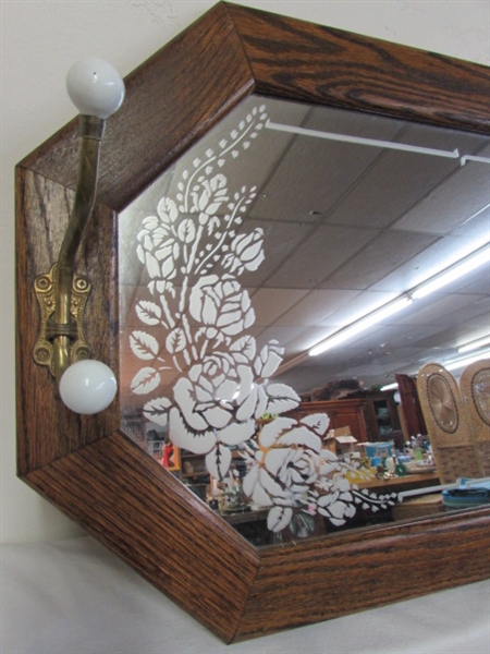 ETCHED MIRROR WITH ATTACHED COAT RACKS