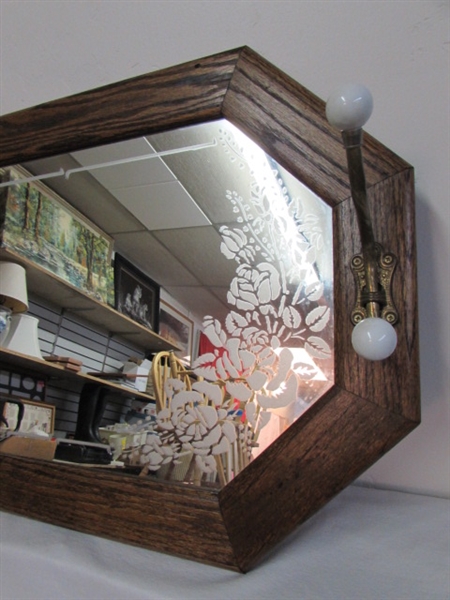 ETCHED MIRROR WITH ATTACHED COAT RACKS