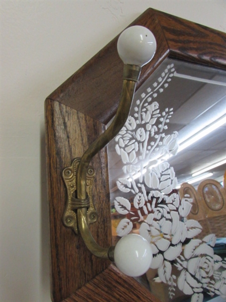 ETCHED MIRROR WITH ATTACHED COAT RACKS