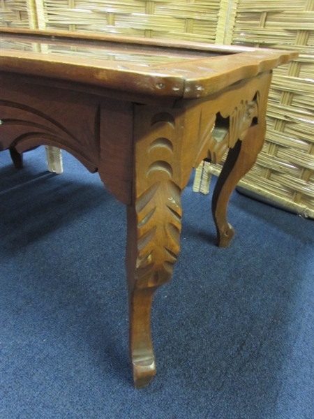 CARVED BIRD COFFEE TABLE WITH GLASS OVERLAY