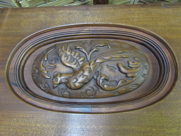 CARVED BIRD COFFEE TABLE WITH GLASS OVERLAY