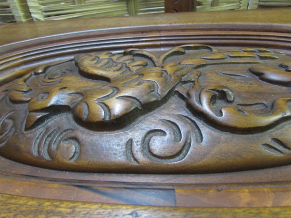 CARVED BIRD COFFEE TABLE WITH GLASS OVERLAY