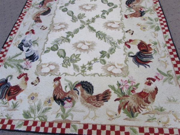 NICE WOOL COUNTRY ROOSTER AREA RUG