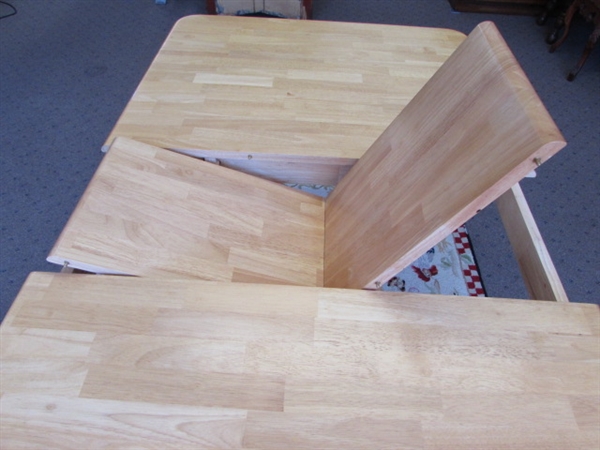 SOLID HARDWOOD DINING TABLE W/ATTACHED LEAF