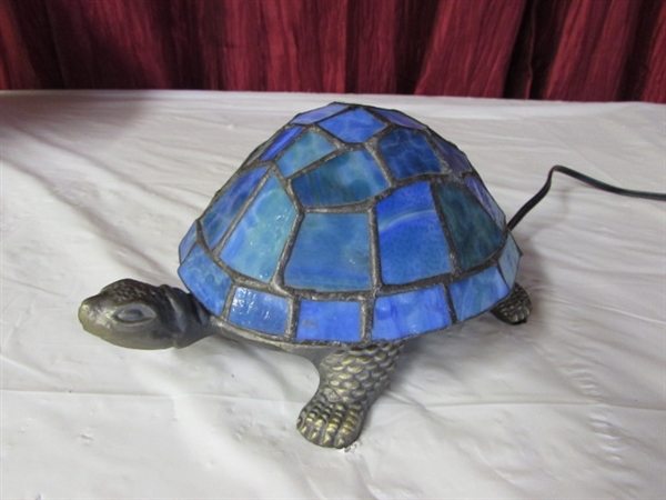 BRASS & STAINED GLASS TURTLE LIGHT