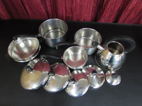 HUGE LOT OF ALUMINUM CLAD STAINLESS STEEL COOKWARE & MORE!