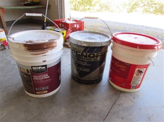 5 GALLON PAILS - STAIN/ROOF GUARD/ROSEWOOD OIL ***OFF-SITE***
