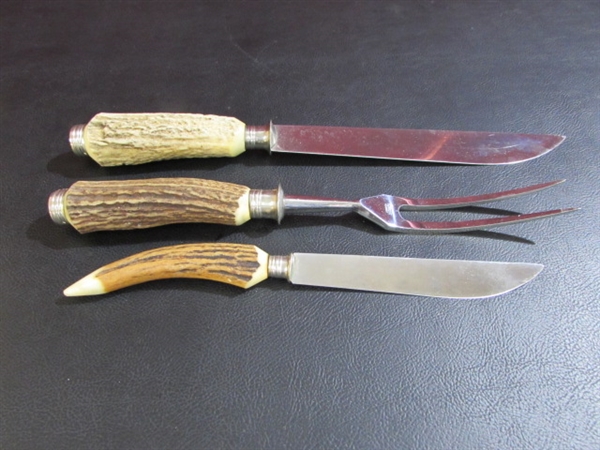 VINTAGE ANTLER HANDLE CARVING SET