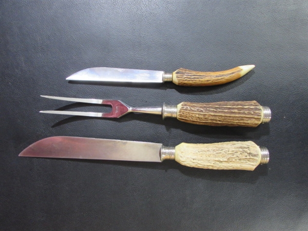 VINTAGE ANTLER HANDLE CARVING SET