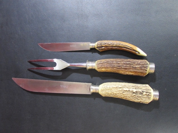 VINTAGE ANTLER HANDLE CARVING SET