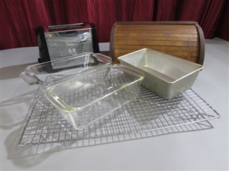 BREAD PANS/COOLING RACK/TOASTER/BREADBOX