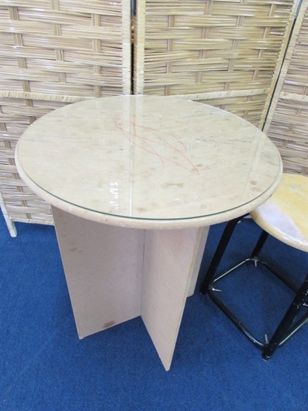 SMALL TABLE AND STOOL