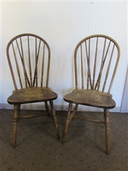 A PAIR OF VINTAGE BRACE BACK WOOD CHAIRS