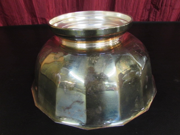 GORHAM SILVER PLATED BOWL AND VINTAGE HURRICANE LAMP