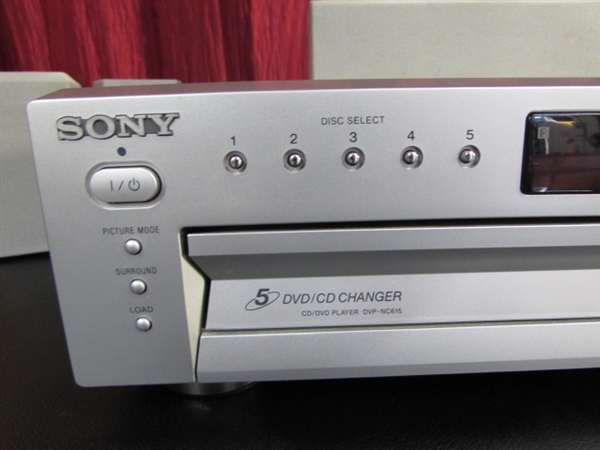 SONY 5 DISC CD/DVD PLAYER WITH SPEAKERS