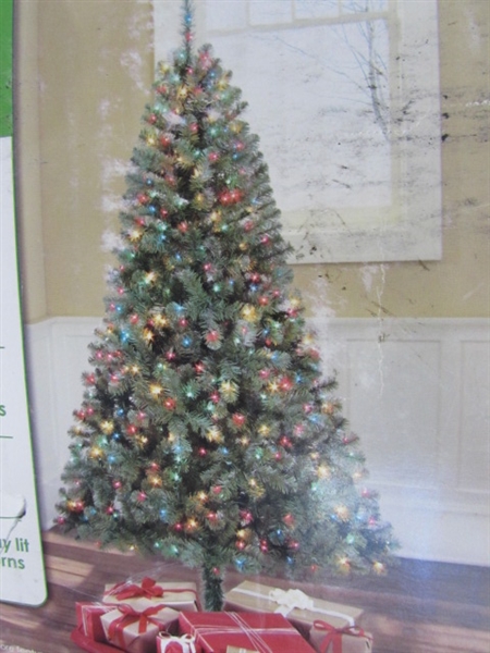 CHRISTMAS TREE & CERAMIC SNOWMAN