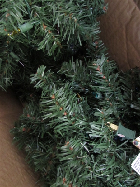 CHRISTMAS TREE & CERAMIC SNOWMAN