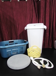 HAND HELD SHOWER HEADS, TRASH CAN & LAUNDRY BASKET