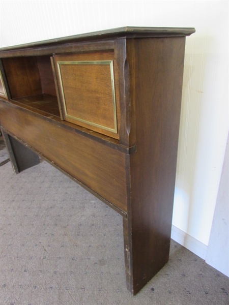 VINTAGE WOOD FULL SIZE HEADBOARD WITH CUBBIES