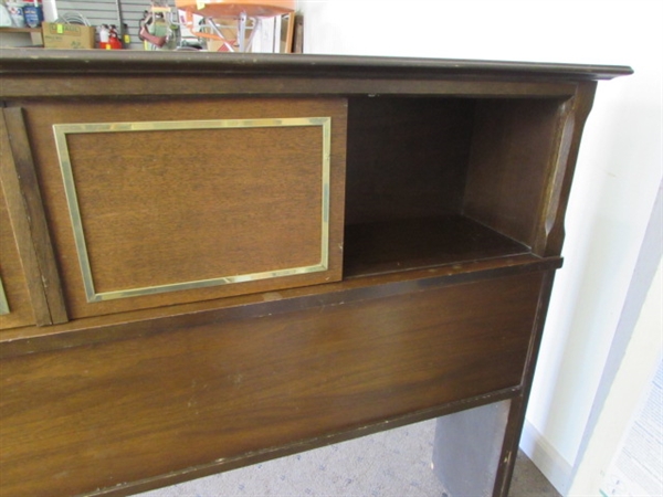 VINTAGE WOOD FULL SIZE HEADBOARD WITH CUBBIES