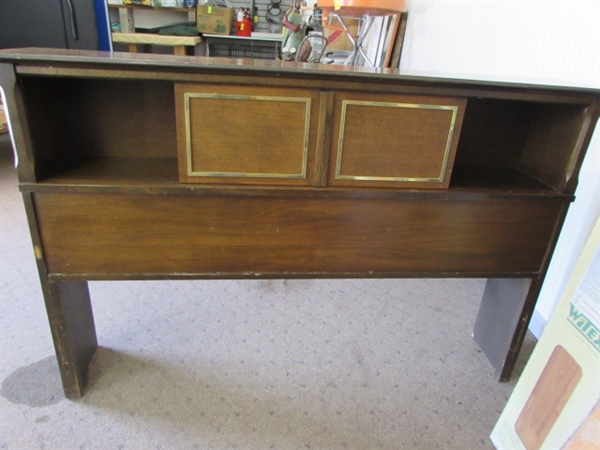 VINTAGE WOOD FULL SIZE HEADBOARD WITH CUBBIES