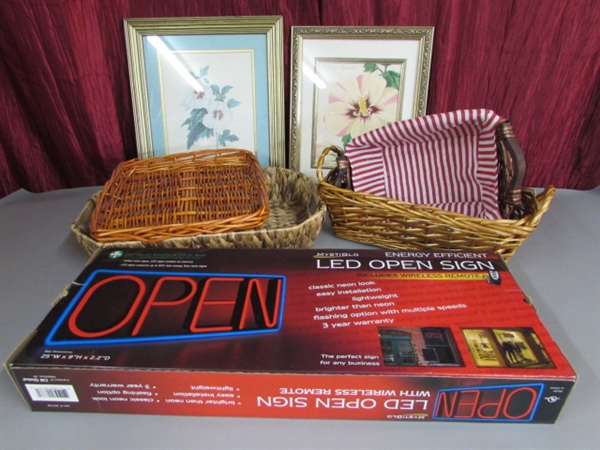 LED NEON LOOK OPEN SIGN & BASKETS
