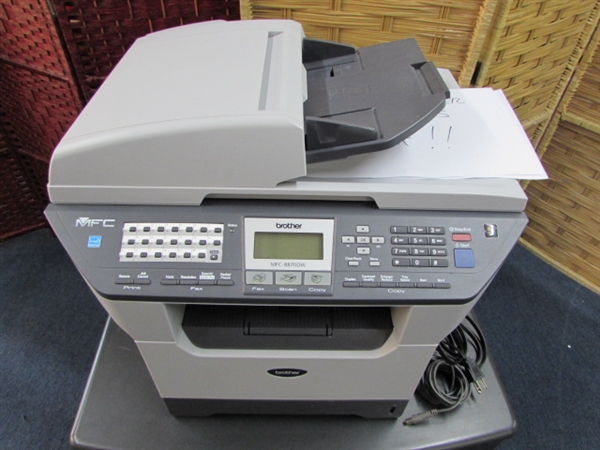 ALL-IN-ONE BROTHER WIRELESS LASER FAX, COPIER, & SCANNER ON A ROLLING STAND