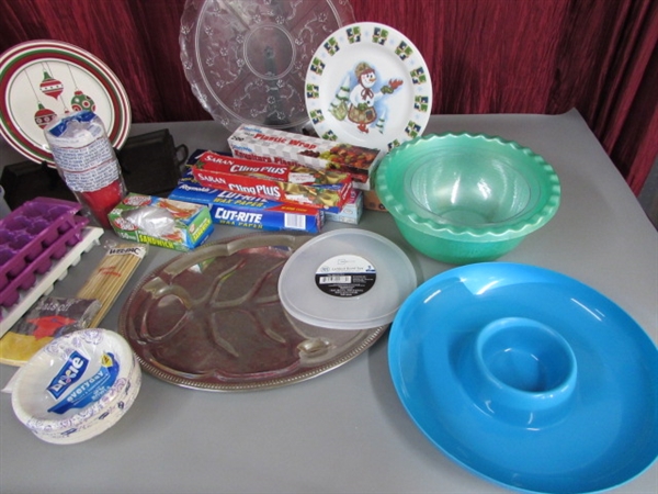 SERVING TRAYS, PLASTIC WRAP, BAGS, AND MORE.