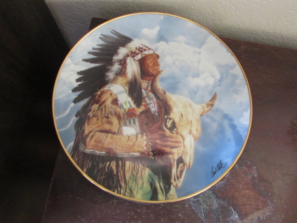 NATIVE AMERICAN COLLECTOR PLATES & COWBOY CANDLE