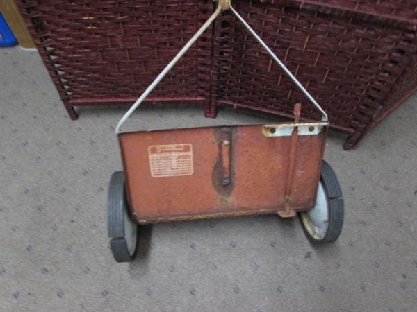 SCOTTS PUSH MOWER AND VINTAGE SEEDER