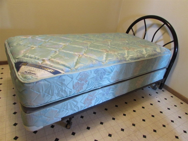 TWIN BED WITH METAL HEADBOARD